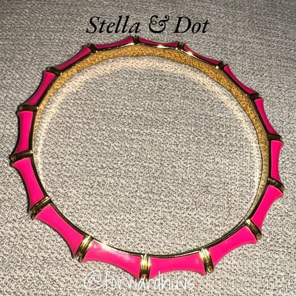 Stella & Dot Pink Julep Enamel and Gold Tone Bamboo Style Bracelet - Picture 4 of 7